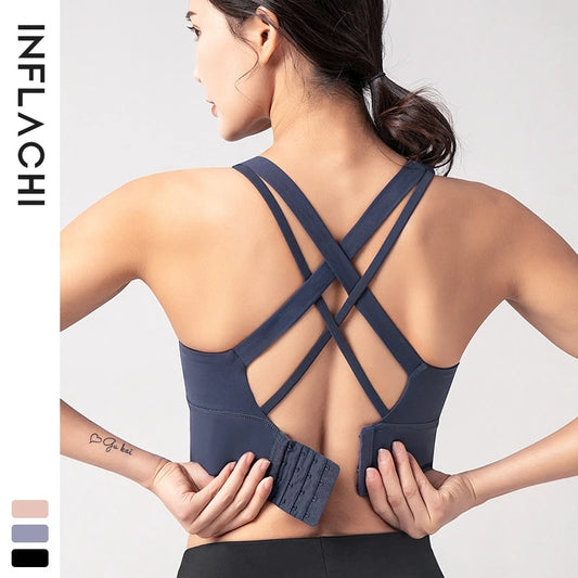 Energy Wide-Strap Longline Crisscross Strap Bra Fitness Gym Yoga Underwear Tight Crop Top Workout Sport Outfit Woman Clothing