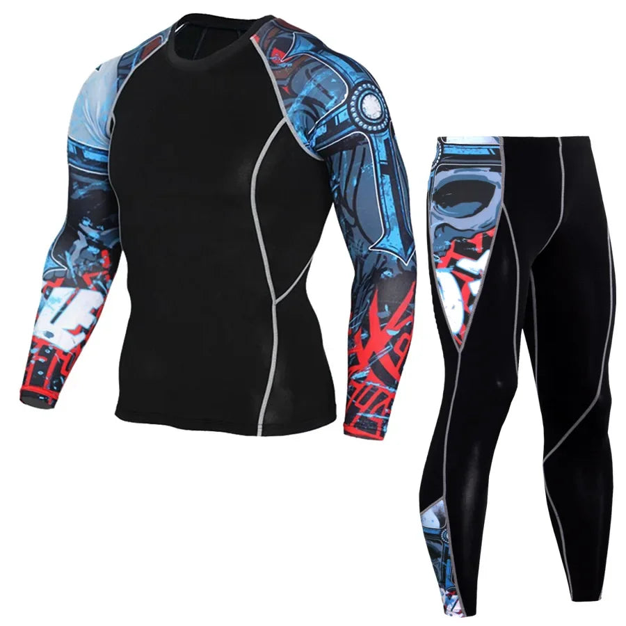 2pcs Men's Compression Sports Sets for Men Sportswear Long Sleeve Suit Gym Tight Yoga Workout Jogging Fitness Clothing Tracksuit