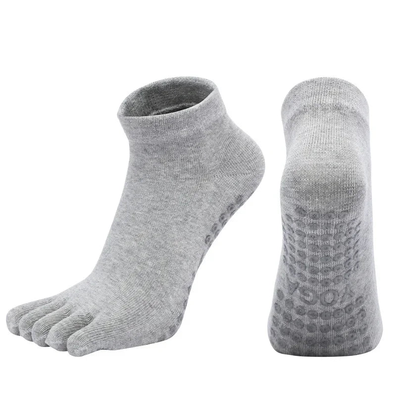 Combed Cotton Five Finger Yoga Socks for Women Silicone Anti Slip Professional Pilates Socks Indoor Dance Fitness Sports Socks