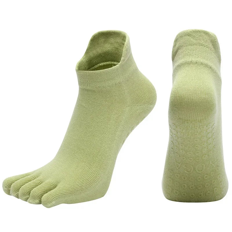 Combed Cotton Five Finger Yoga Socks for Women Silicone Anti Slip Professional Pilates Socks Indoor Dance Fitness Sports Socks