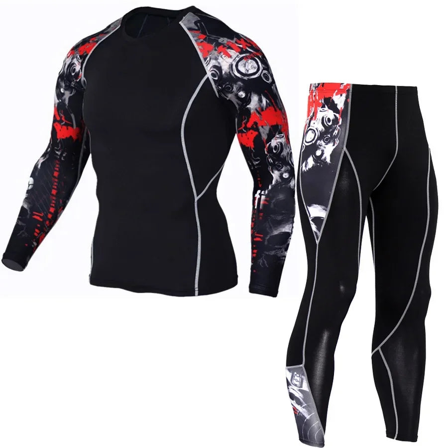 2pcs Men's Compression Sports Sets for Men Sportswear Long Sleeve Suit Gym Tight Yoga Workout Jogging Fitness Clothing Tracksuit