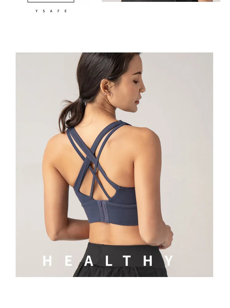 Energy Wide-Strap Longline Crisscross Strap Bra Fitness Gym Yoga Underwear Tight Crop Top Workout Sport Outfit Woman Clothing