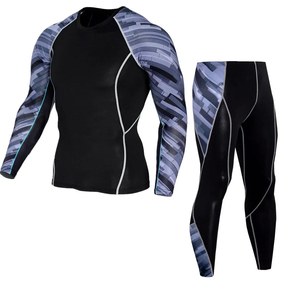 2pcs Men's Compression Sports Sets for Men Sportswear Long Sleeve Suit Gym Tight Yoga Workout Jogging Fitness Clothing Tracksuit