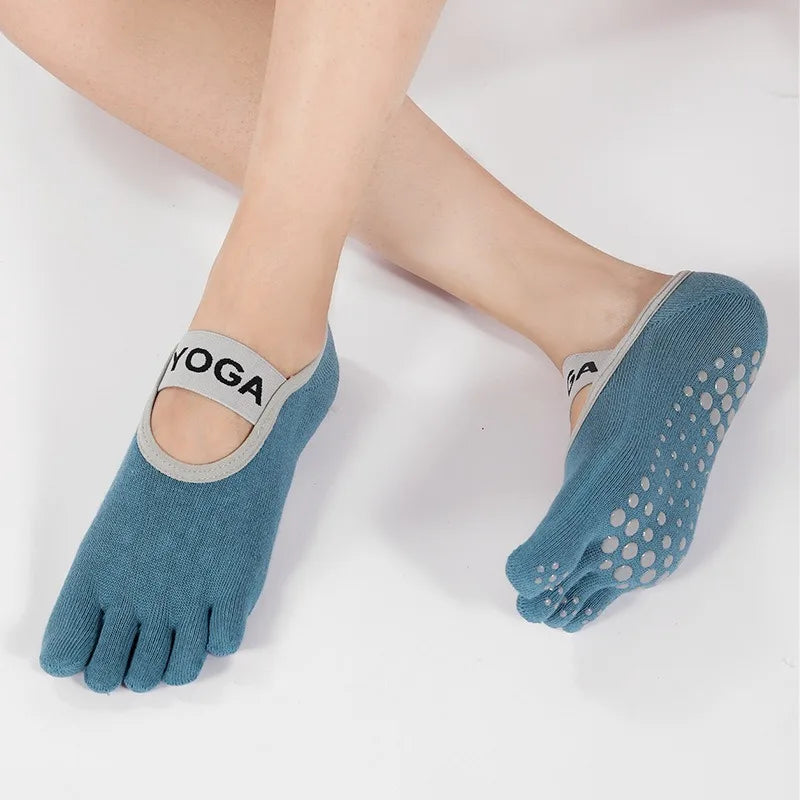 Women Five Fingers Yoga Socks Cotton Silicone Anti-slip Pilates Grips Backless Breathable Gym Fitness Running Dance Sports Socks