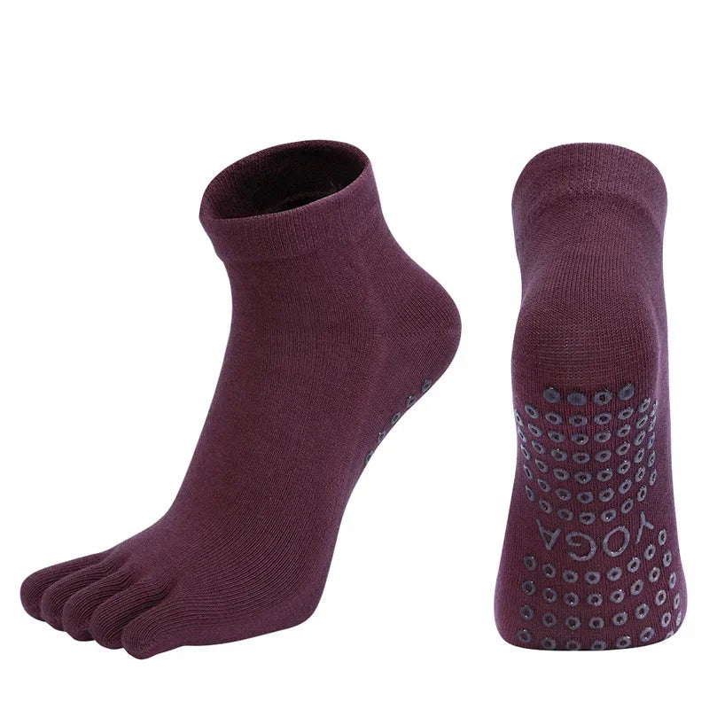 Combed Cotton Five Finger Yoga Socks for Women Silicone Anti Slip Professional Pilates Socks Indoor Dance Fitness Sports Socks