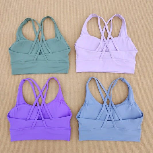 Sexy Yoga Bra Sports Underwear Gym Solid Color Bra Cross Shoulder Strap Beauty Back Fitness Bra Sling Yoga Suit Soft Comfortable