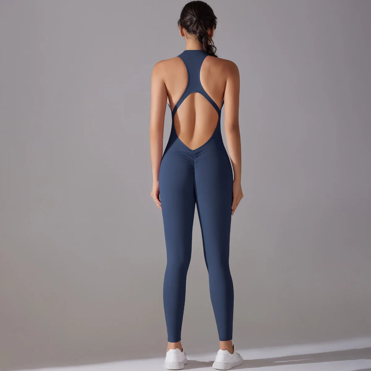 One Piece Zip Front Scrunch Bum Jumpsuit Women Open Back Activewear Onesie Sexy Yoga Set Workout Gym Romper Suit for Fitness