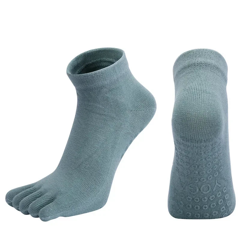 Combed Cotton Five Finger Yoga Socks for Women Silicone Anti Slip Professional Pilates Socks Indoor Dance Fitness Sports Socks