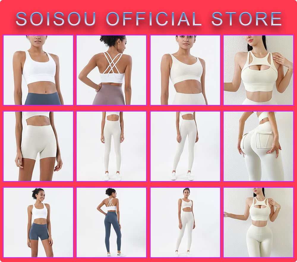 SOISOU Nylon Tracksuits Women's Yoga Set Sports Suit Gym Fitness Bra Leggings Women Lounge Wear Crop Tops Sexy 18 Colors