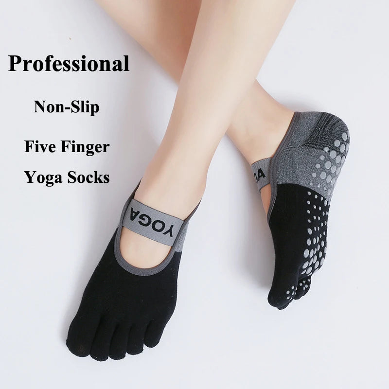 Women Five Fingers Yoga Socks Cotton Silicone Anti-slip Pilates Grips Backless Breathable Gym Fitness Running Dance Sports Socks